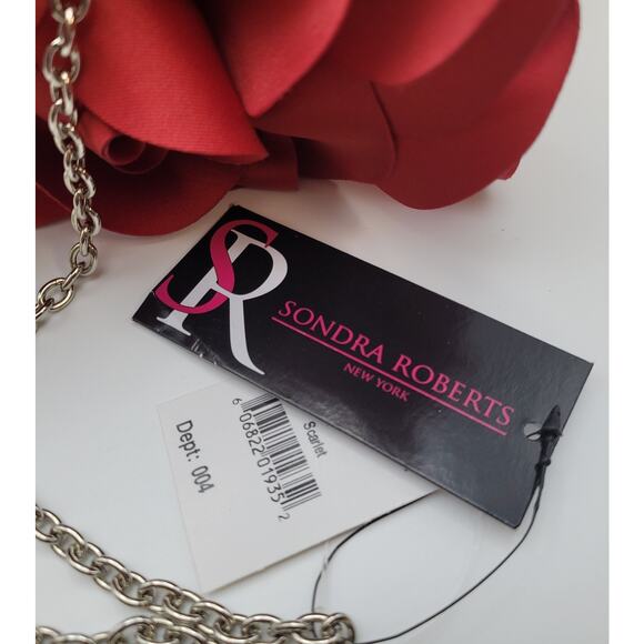 Sondra Roberts Red Evening Flower Purse/Clutch Chain Strap Rhinestone Closure - Picture 4 of 16